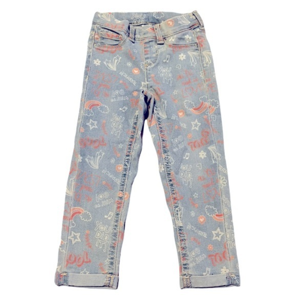 Wonder Nation XS‎ (4/5) graffiti boyfriend cut rolled hem elastic waist jeans